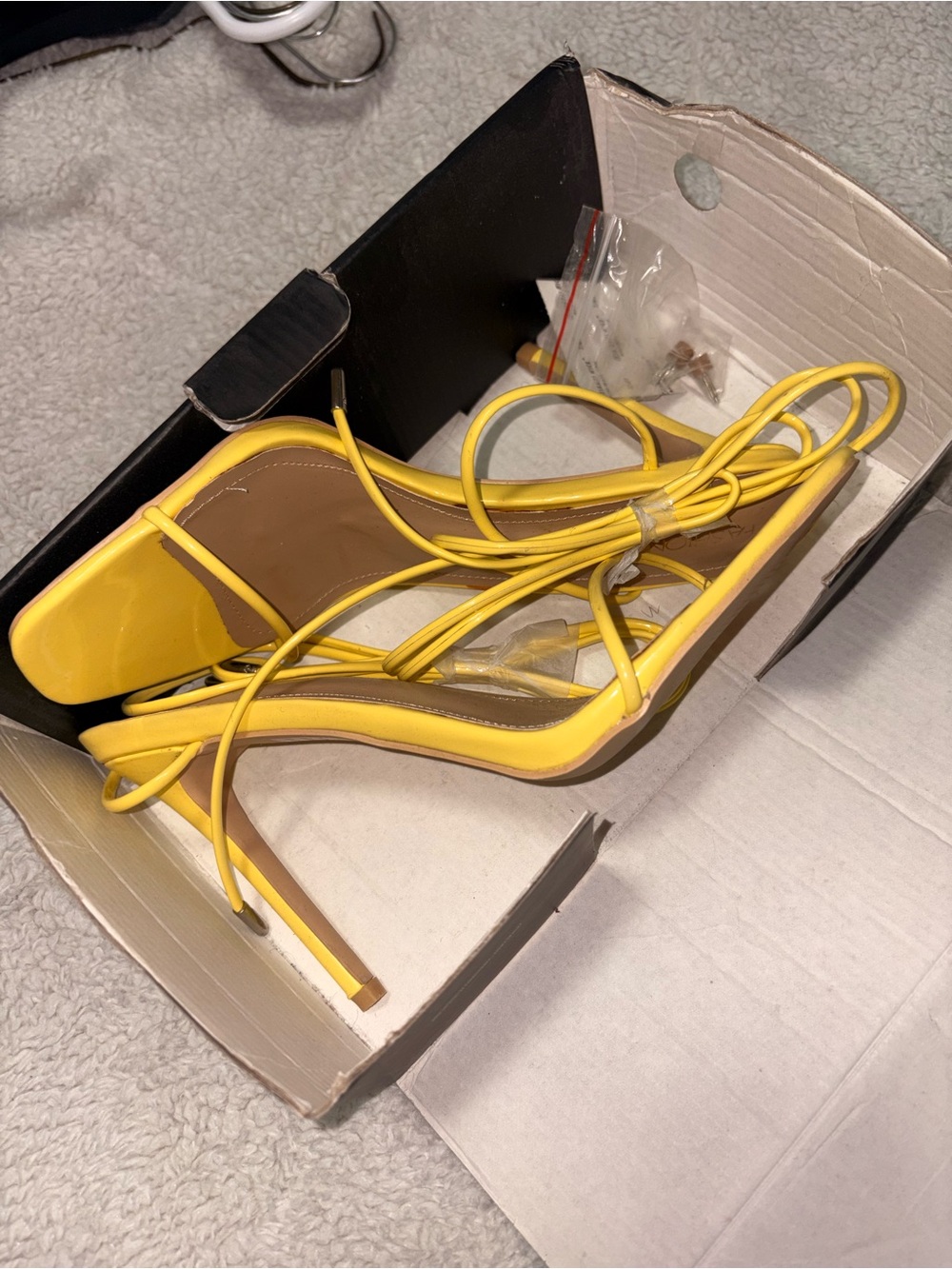Fashion Nova Yellow Lace-Up Stiletto Sandals